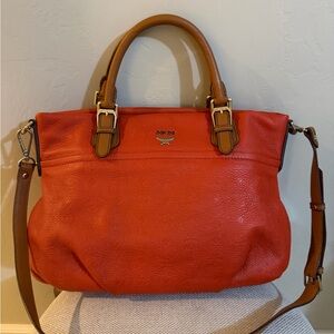 MCM Orange Leather Tote with Tan Accents